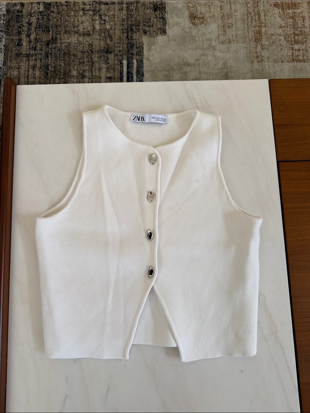 ZARA Ivory Knit Button Front Crop Vest